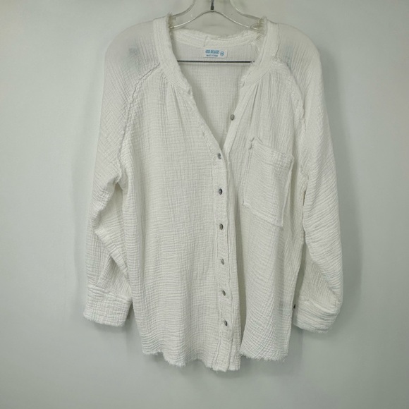 4our Dreamers Cotton Button Down Casual Shirt White Pocket Lightweight Medium - Picture 1 of 6